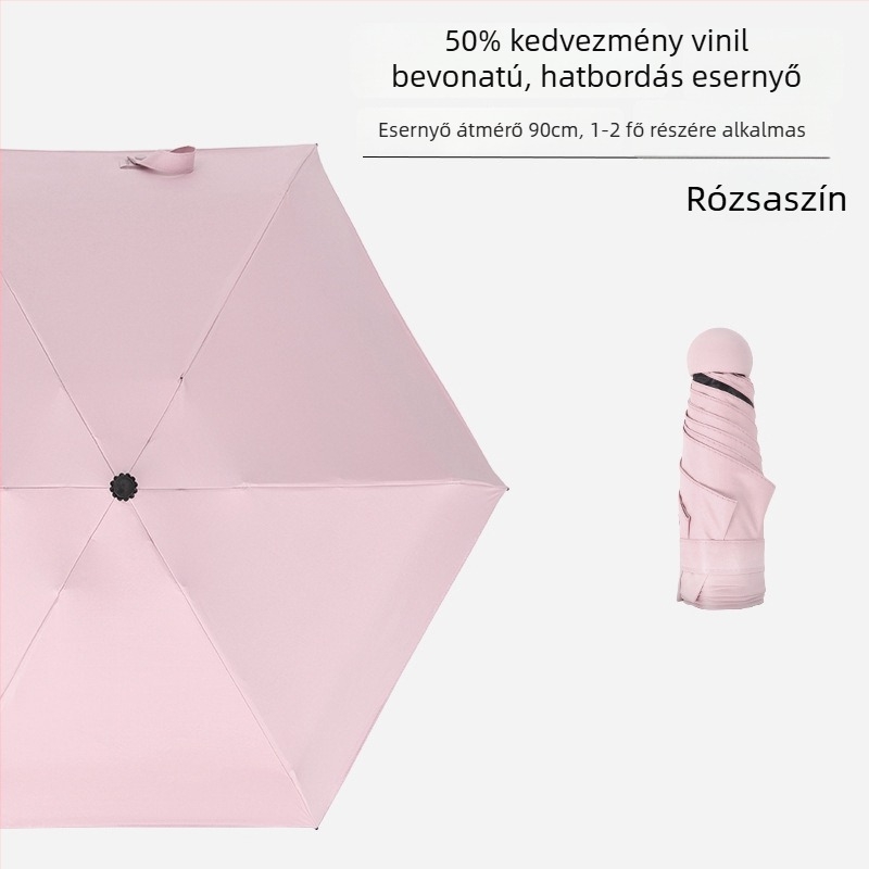 Hat bordás mini zsebs esernyő, UV-védelem, fekete bevonat, uniszex, üzleti ajándék reklám esernyő