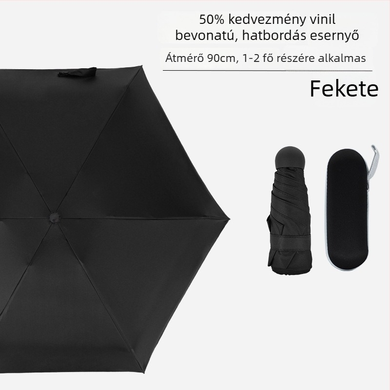 Hat bordás mini zsebs esernyő, UV-védelem, fekete bevonat, uniszex, üzleti ajándék reklám esernyő