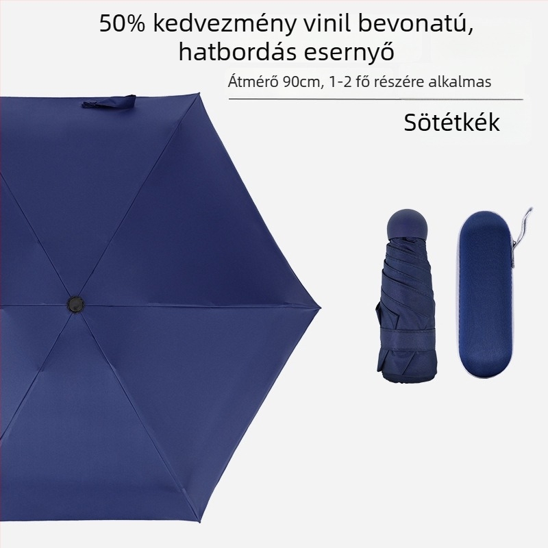 Hat bordás mini zsebs esernyő, UV-védelem, fekete bevonat, uniszex, üzleti ajándék reklám esernyő