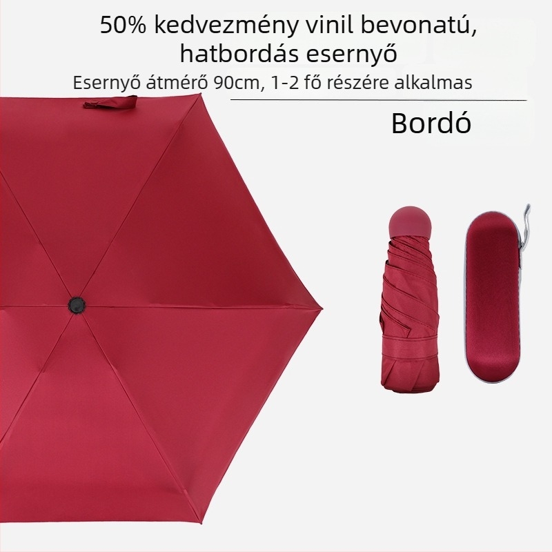 Hat bordás mini zsebs esernyő, UV-védelem, fekete bevonat, uniszex, üzleti ajándék reklám esernyő