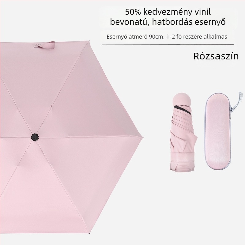 Hat bordás mini zsebs esernyő, UV-védelem, fekete bevonat, uniszex, üzleti ajándék reklám esernyő