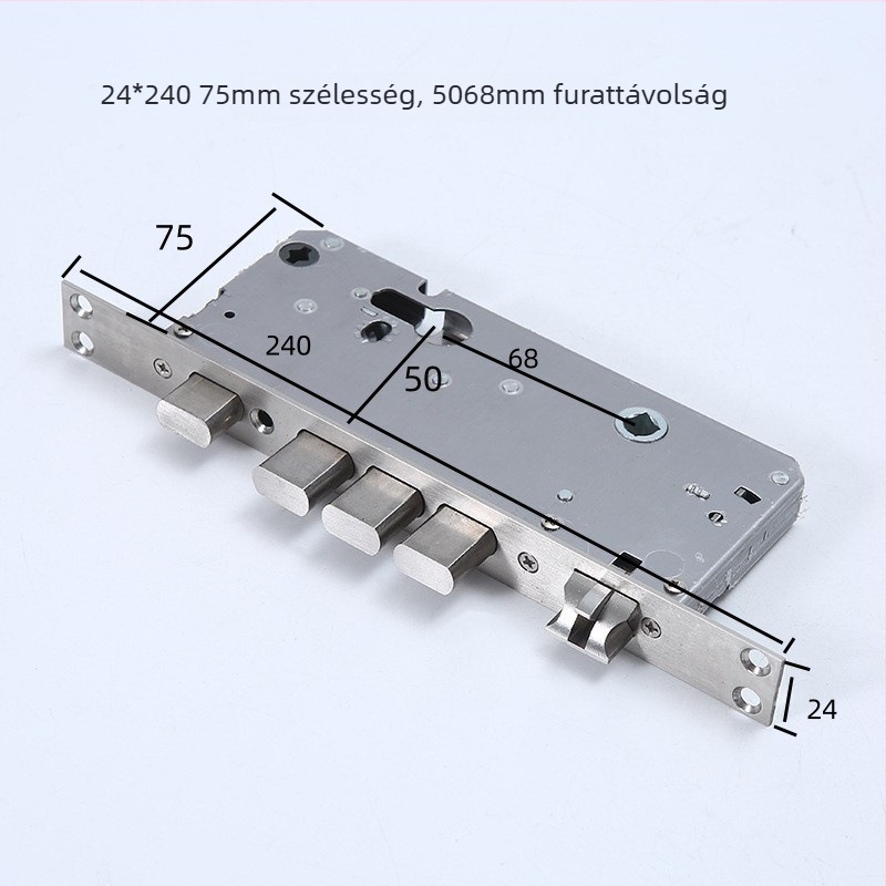 Rozsdamentes acél zártest négyszögletes oszloppal, 75 mm szélesség, méretek 24×240 mm, dupla élő zár és dupla gyors zár, teljes acél test, okos zárhoz, modellek 5068/4568