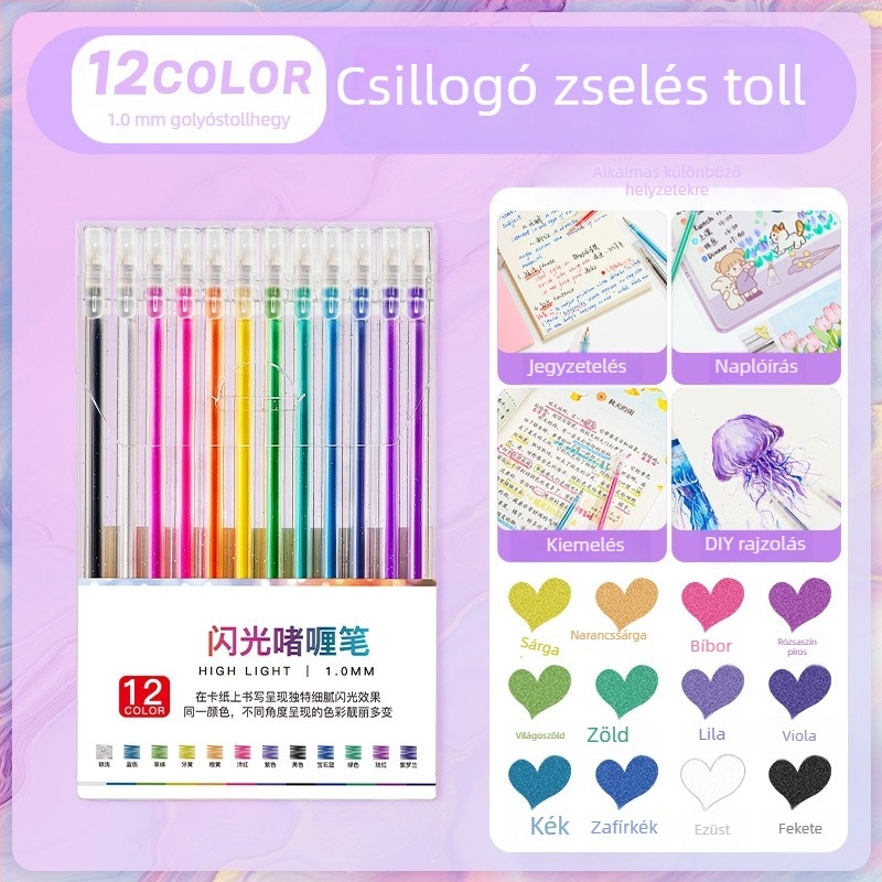 Touchmark zselés toll csillogó hatású – DIY graffiti, naplóírás és rajzolás, diákok számára