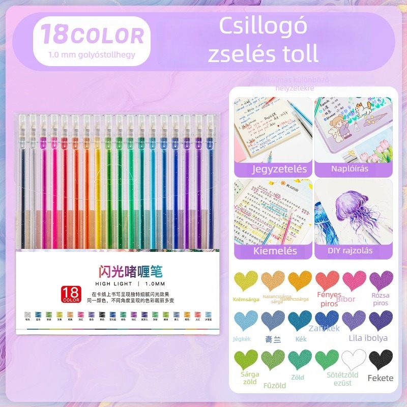 Touchmark zselés toll csillogó hatású – DIY graffiti, naplóírás és rajzolás, diákok számára
