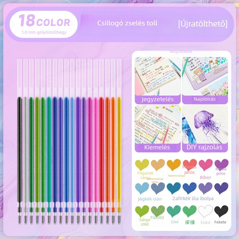 Touchmark zselés toll csillogó hatású – DIY graffiti, naplóírás és rajzolás, diákok számára