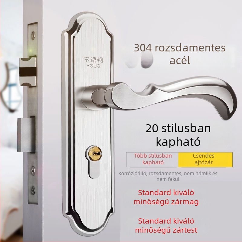 304 rozsdamentes acél ajtózár, három darabos ajtó fogantyú készlet, beltéri univerzális fogantyú, fa ajtózár