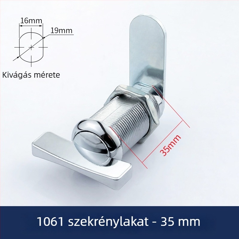 Kulcs nélküli szekrényzár lapos fogantyúval, forgó nyelv mechanizmussal és gombkapcsolóval