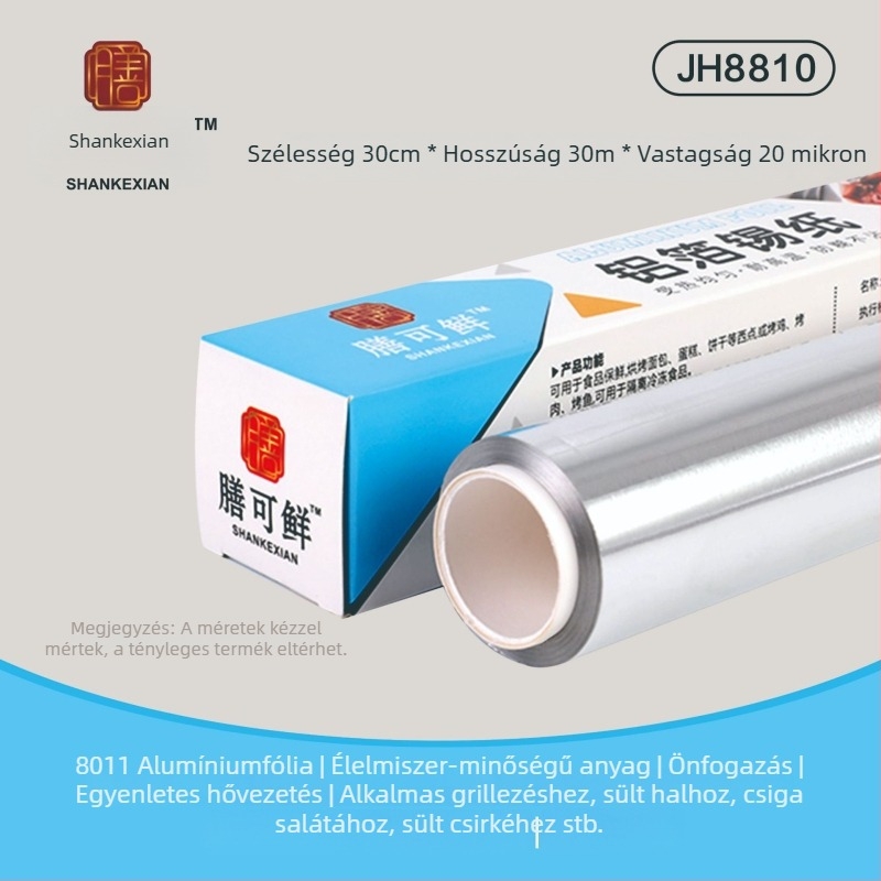 Élelmiszer-minőségű alumínium fólia tekercs - 30 cm × 5 m, 10 mm, magas hőmérséklet-tűrés, barbecue és légsütő használatra, kereskedelmi használat, biodegradálható