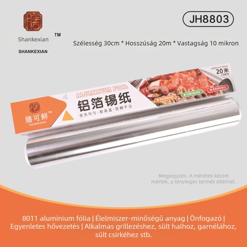 Élelmiszer-minőségű alumínium fólia tekercs - 30 cm × 5 m, 10 mm, magas hőmérséklet-tűrés, barbecue és légsütő használatra, kereskedelmi használat, biodegradálható