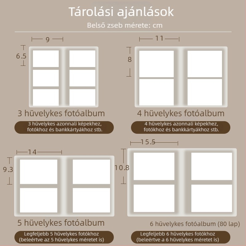 Átlátszó Polaroid fotóalbum védőtokkal, 3/4/5/6 hüvelykes képekhez és képeslapokhoz