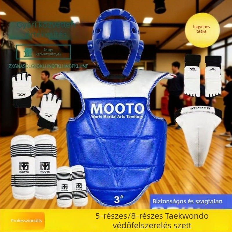 Taekwondo gyerekeknek védőfelszerelés – 5 vagy 8 részes készlet fej-, derék-, könyök-, sípcsont-, váll-, térd- és boka védőkkel