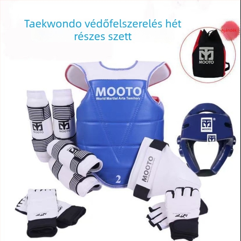 Taekwondo gyerekeknek védőfelszerelés – 5 vagy 8 részes készlet fej-, derék-, könyök-, sípcsont-, váll-, térd- és boka védőkkel