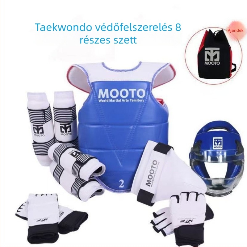 Taekwondo gyerekeknek védőfelszerelés – 5 vagy 8 részes készlet fej-, derék-, könyök-, sípcsont-, váll-, térd- és boka védőkkel