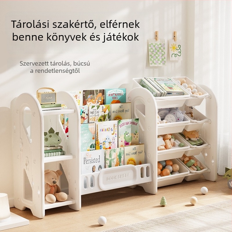 Gyermekek játék- és könyvtároló polc, 4 szintes nappali tároló
