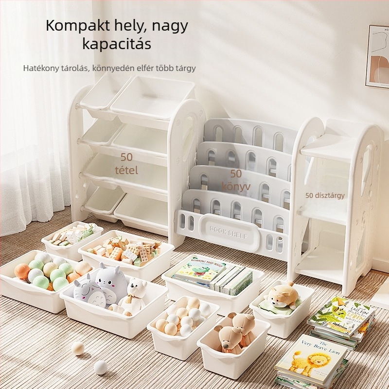Gyermekek játék- és könyvtároló polc, 4 szintes nappali tároló