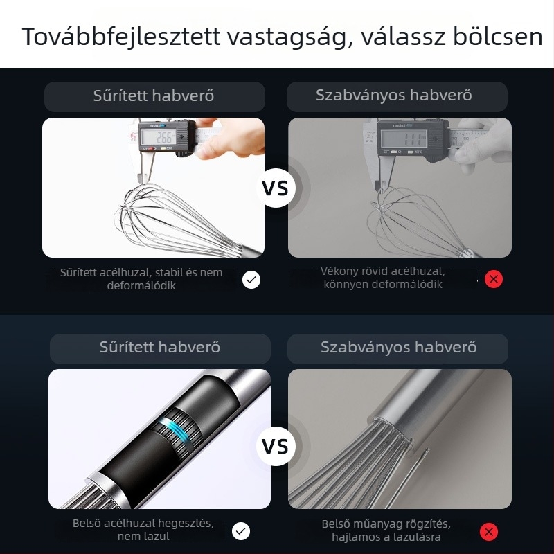Rozsdamentes acél kézi tojáskeverő és habosító, kézi tejhabosító és krémhabozó