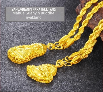 Férfi nyaklánc csavart lánccal, aranyozott sárgarézből, üreges Guanyin Buddha medállal, homok-arany árnyalatú, hosszú élettartamú szín