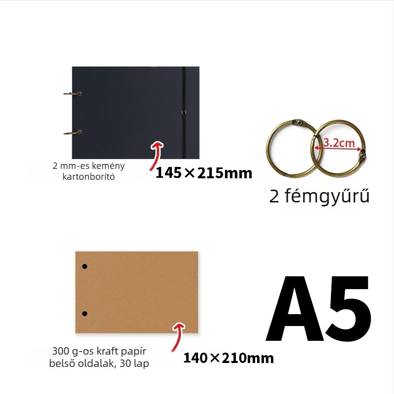 Egyszerű retro kézzel készült DIY fényképalbum vastag kraft papírral, scrapbook, emlékalbum A3