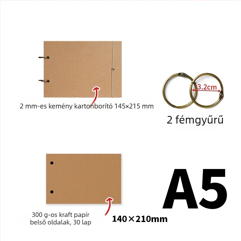 Egyszerű retro kézzel készült DIY fényképalbum vastag kraft papírral, scrapbook, emlékalbum A3