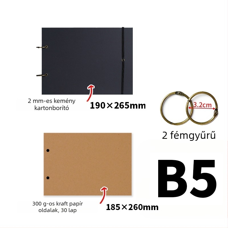 Egyszerű retro kézzel készült DIY fényképalbum vastag kraft papírral, scrapbook, emlékalbum A3