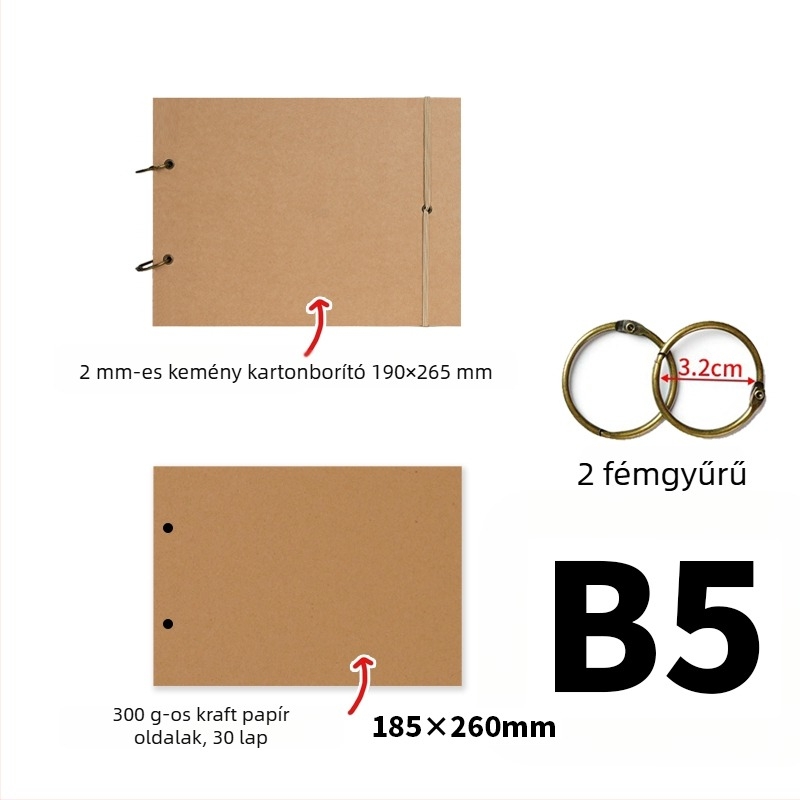 Egyszerű retro kézzel készült DIY fényképalbum vastag kraft papírral, scrapbook, emlékalbum A3