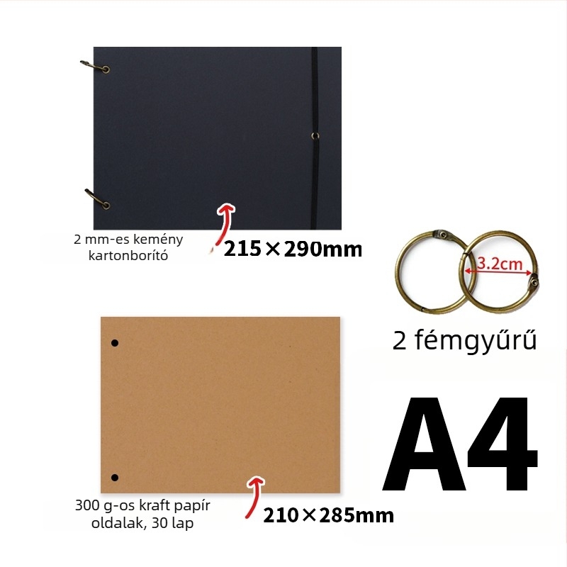 Egyszerű retro kézzel készült DIY fényképalbum vastag kraft papírral, scrapbook, emlékalbum A3