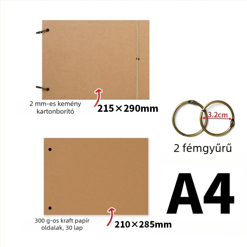 Egyszerű retro kézzel készült DIY fényképalbum vastag kraft papírral, scrapbook, emlékalbum A3