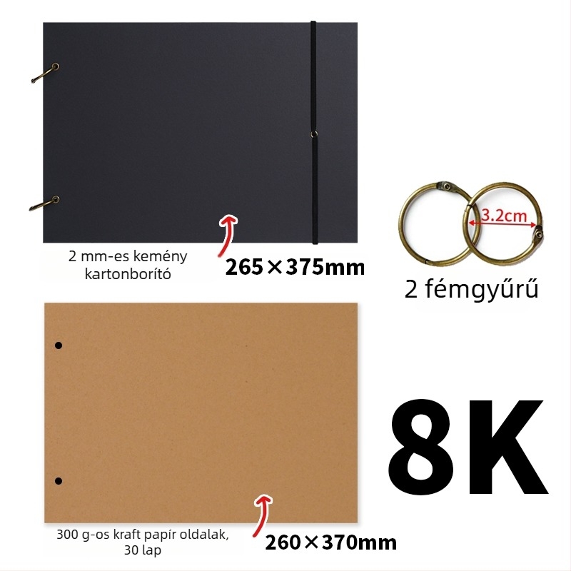 Egyszerű retro kézzel készült DIY fényképalbum vastag kraft papírral, scrapbook, emlékalbum A3