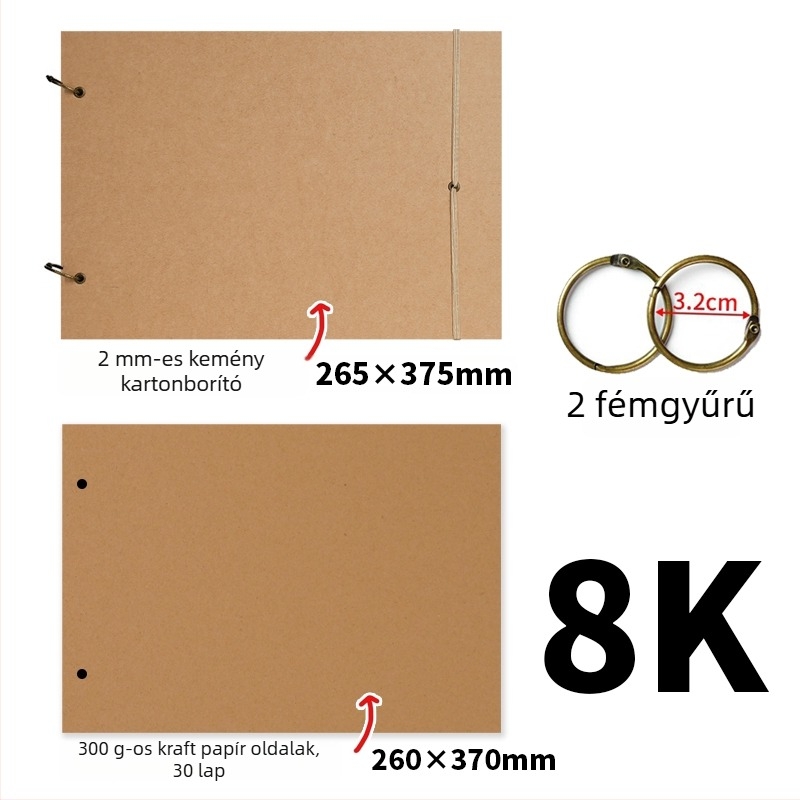 Egyszerű retro kézzel készült DIY fényképalbum vastag kraft papírral, scrapbook, emlékalbum A3