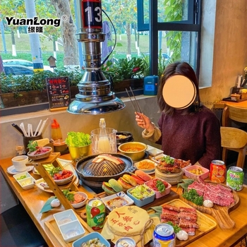 Koreai stílusú professzionális kereskedelmi kihúzható füstelszívócső BBQ éttermekhez, vastagított füstcső, füstelszívó kupola