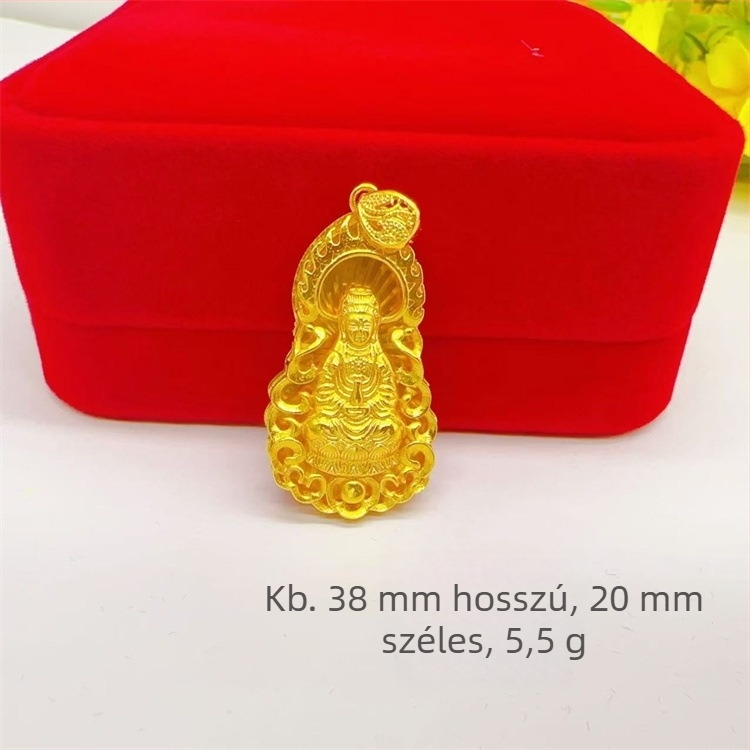 Férfi Guanyin medálos nyaklánc, aranyozott réz