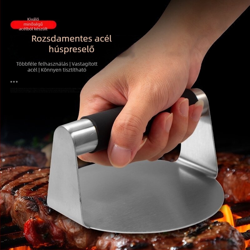 Rozsdamentes acél burgerprés, kézi nyomással, kör- és négyszögletes lemezzel, pizzához és steakhez, teppanyaki konyhai eszköz
