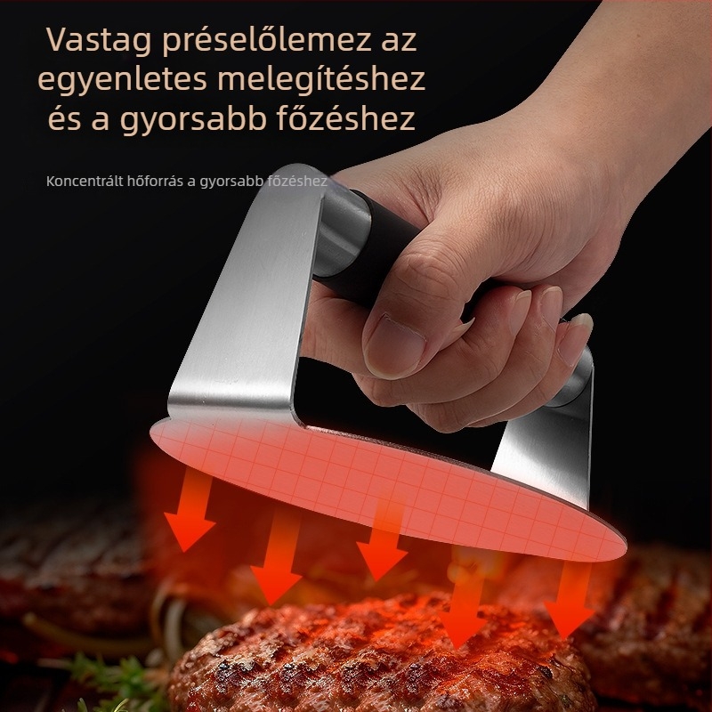 Rozsdamentes acél burgerprés, kézi nyomással, kör- és négyszögletes lemezzel, pizzához és steakhez, teppanyaki konyhai eszköz