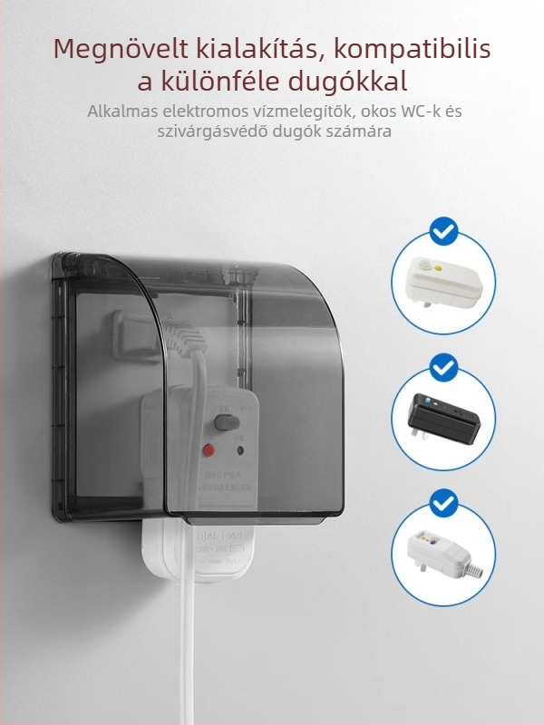 Szögletes ötpólusú vécécsatlakozó, vízálló doboz, kiemelt eltolással és öntapadós védőfedél
