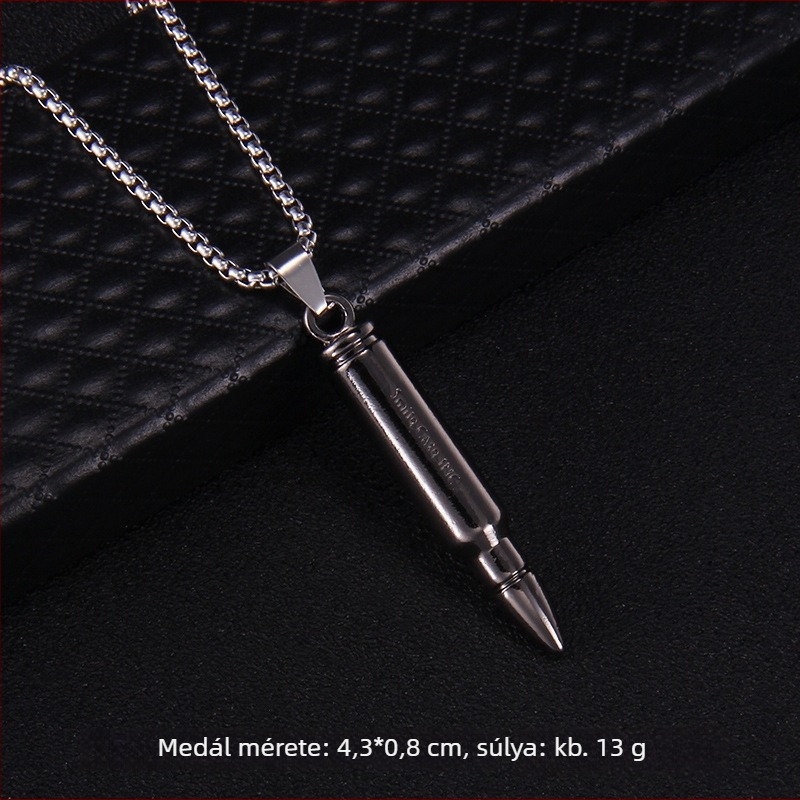 Unisex rozsdamentes acél pulóver nyaklánc golyóházas medállal, geometriai dizájn, hosszúság 61–70 cm