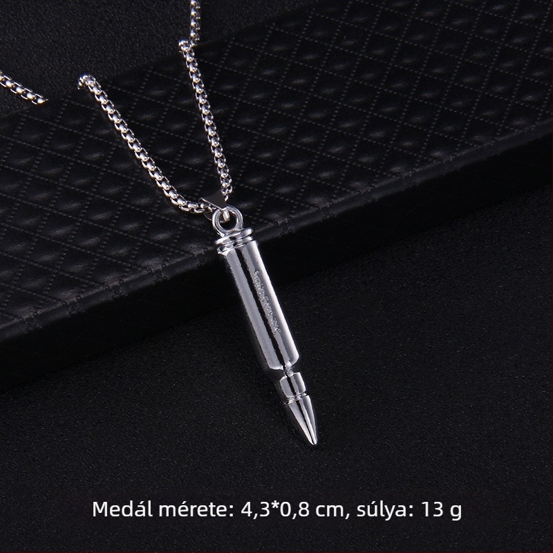 Unisex rozsdamentes acél pulóver nyaklánc golyóházas medállal, geometriai dizájn, hosszúság 61–70 cm