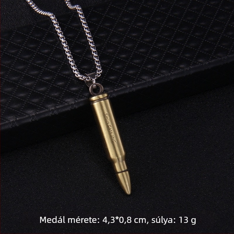 Unisex rozsdamentes acél pulóver nyaklánc golyóházas medállal, geometriai dizájn, hosszúság 61–70 cm