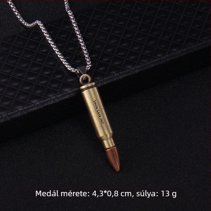 Unisex rozsdamentes acél pulóver nyaklánc golyóházas medállal, geometriai dizájn, hosszúság 61–70 cm