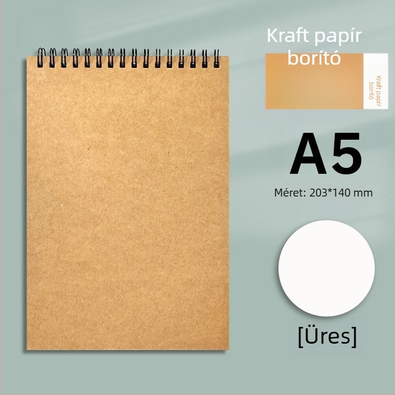 Kraft papír spirálfüzet B5-ös, vastított kivitel, felnyitható felső rész, vonalas és négyzetrácsos lapok, minimalist stílus egyetemisták számára és mesterképzésekhez