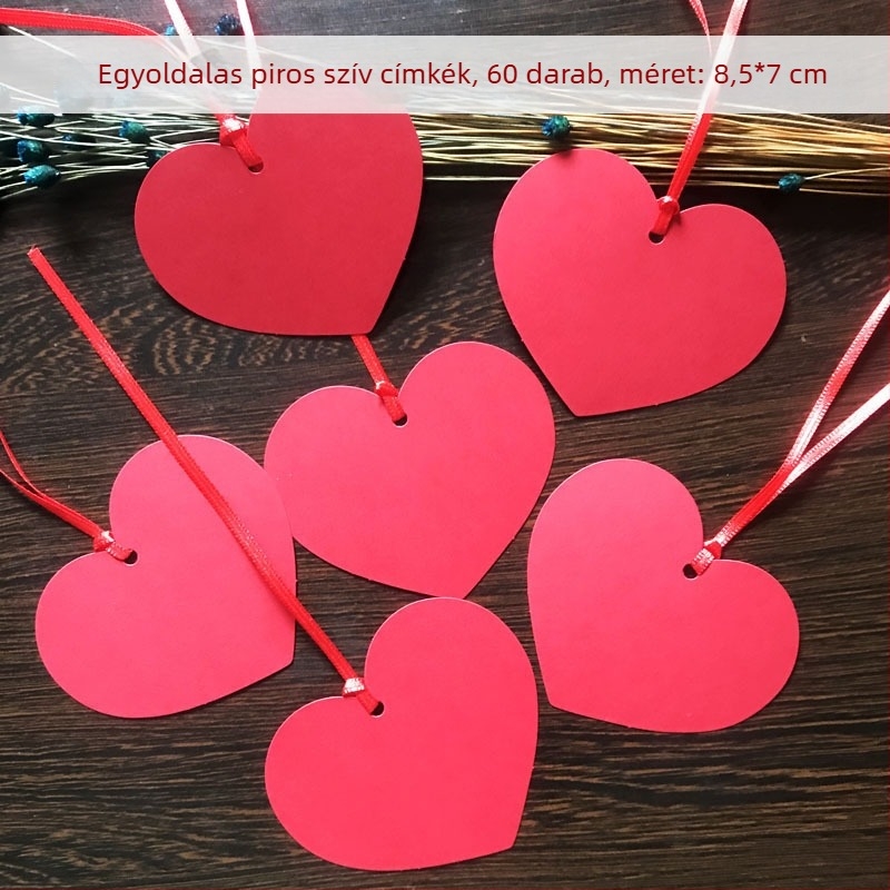 Papírból készült egyszínű, szív alakú üdvözlőlap kínai Valentin-napra, egyoldalas, falidísz, üres üzenetmezővel