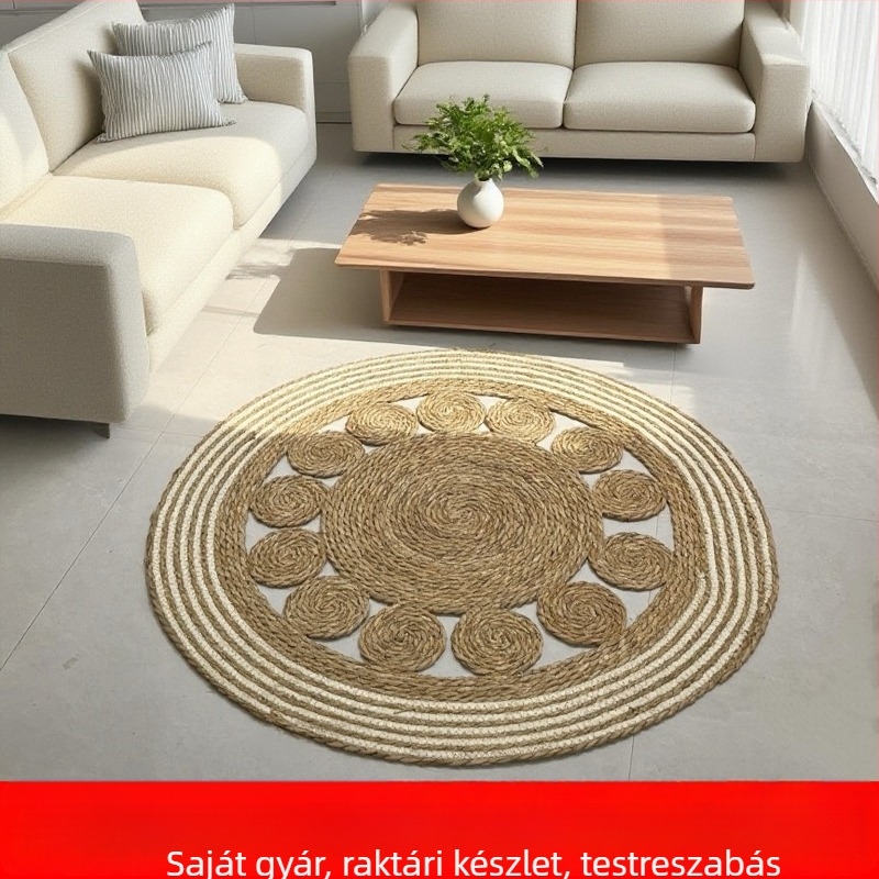 Kézzel készített kör alakú szőnyeg természetes nádszálból, nappaliba és előszobába, tatami stílus