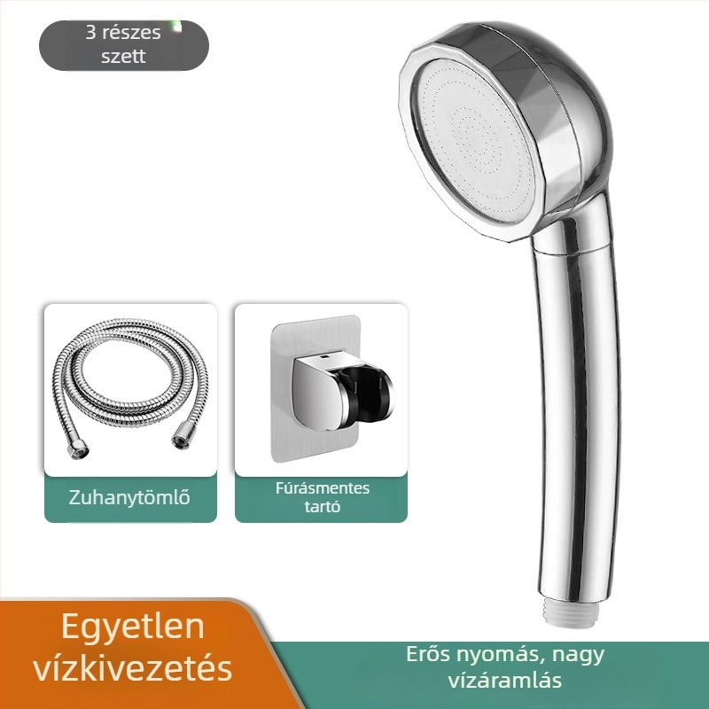 Nyomásnövelő zuhanyfej és slagkészlet — esőzuhany, masszázs, hab, ABS, kör alak, egyérintéses vízstop