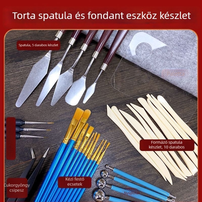 Torta spatula, krém spatula, fondant dekoráló eszköz és csokoládés babpasztás dekorációs spatula sütéshez