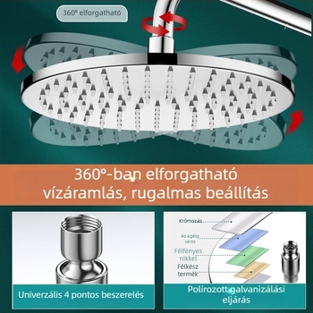 304 rozsdamentes acél zuhanyfej, nagy nyomású esőzuhany, forgatható állvány, egyfejes