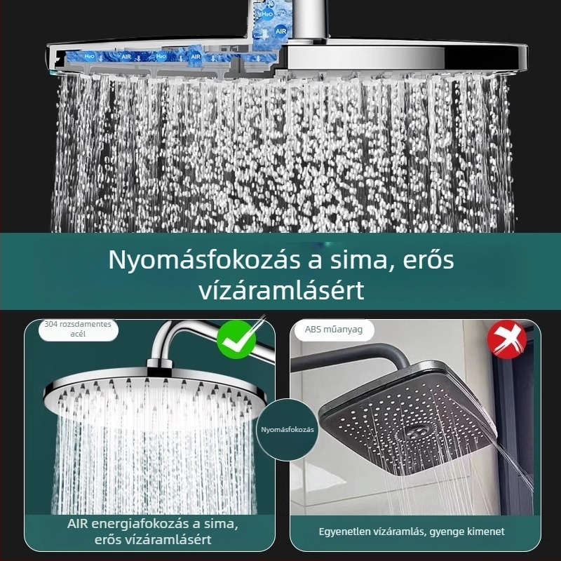 304 rozsdamentes acél zuhanyfej, nagy nyomású esőzuhany, forgatható állvány, egyfejes
