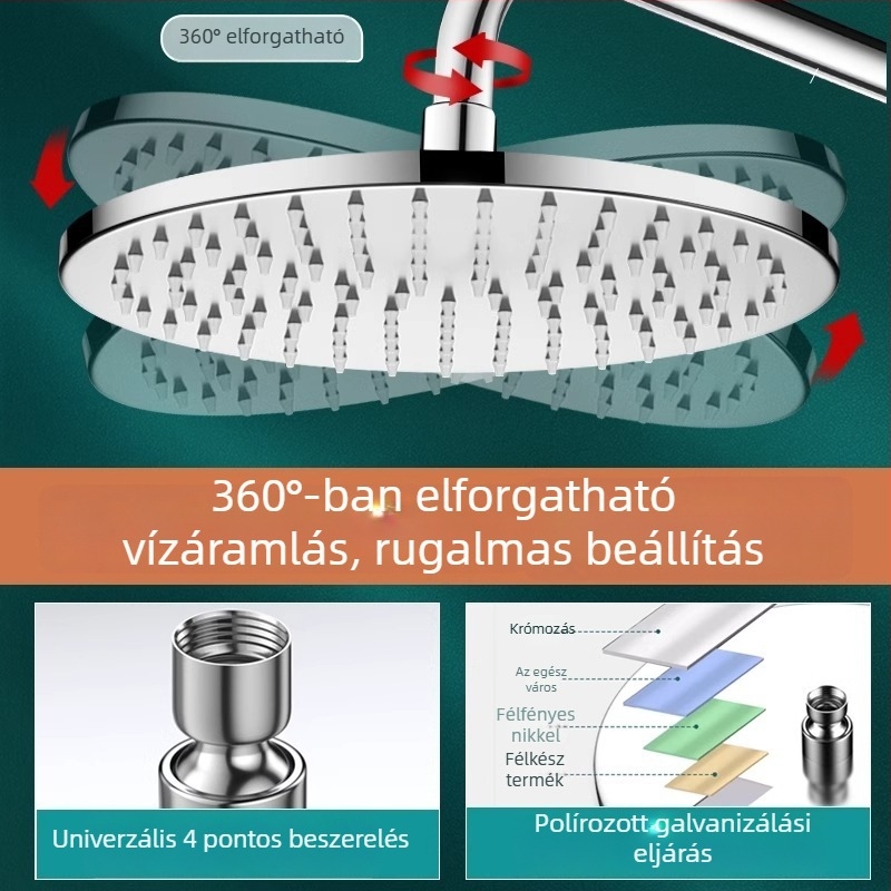 304 rozsdamentes acél zuhanyfej, nagy nyomású esőzuhany, forgatható állvány, egyfejes