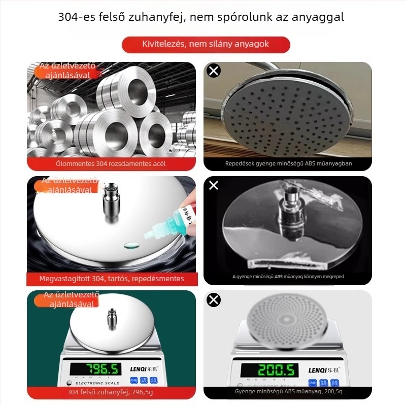 304 rozsdamentes acél zuhanyfej, nagy nyomású esőzuhany, forgatható állvány, egyfejes