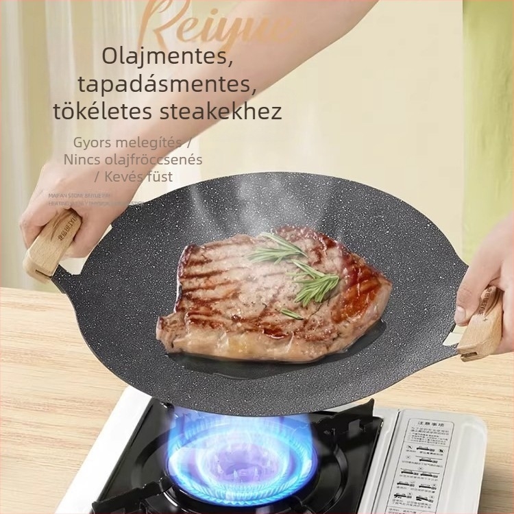 Kültéri grillserpenyő otthoni indukciós tűzhelyhez, koreai stílusú BBQ tál, hordozható vas serpenyő kempingezéshez