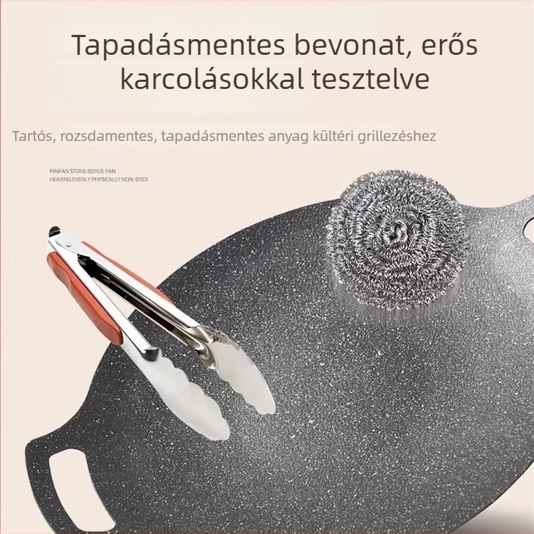 Kültéri grillserpenyő otthoni indukciós tűzhelyhez, koreai stílusú BBQ tál, hordozható vas serpenyő kempingezéshez