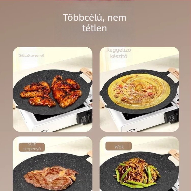 Kültéri grillserpenyő otthoni indukciós tűzhelyhez, koreai stílusú BBQ tál, hordozható vas serpenyő kempingezéshez